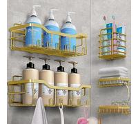 Laimew Estanteria Ducha, Organizador Baño - Paquete de 5 Estanterias sin Taladro, Estantería Baño de Acero Inoxidable 304, Adhesivo Estante Ducha sin Taladro, Dorado