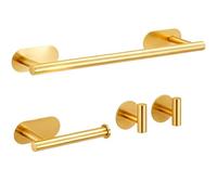 Laimew Juego de Accesorios de baño de 4 Piezas sin taladrar Acero Inoxidable Negro Barra de Toalla de 16 Pulgadas Soporte para Papel higiénico 2 Ganchos para Batas