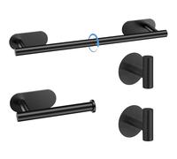 Laimew Juego de Accesorios de baño de 4 Piezas sin taladrar Acero Inoxidable Negro Barra de Toalla de 31.5 Pulgadas Soporte para Papel higiénico 2 Ganchos para Batas