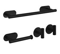 Laimew Juego de Accesorios de baño de 4 Piezas sin taladrar Acero Inoxidable Negro Barra de Toalla de 16 Pulgadas Soporte para Papel higiénico 2 Ganchos para Batas