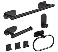 Laimew Juego de Accesorios de Baño, Toalleros de Baño sin Taladro 7 Piezas, Toalleros de aro para Baño de Acero Inoxidable Negro,