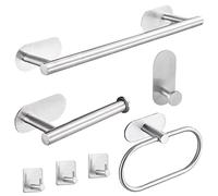 Laimew Juego de Accesorios de Baño, Toalleros de Baño sin Taladro 7 Piezas, Toalleros de aro para Baño de Acero Inoxidable Plata