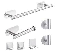 Laimew Juego de Toallero de Baño, 7 PCS sin Taladro, Accesorios Acero Inoxidable, Contiene Toallero Adhesivo, Portarrollos para Papel, Gancho para Toallas, Gancho Pared