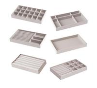 LAINIKE 6 Pcs Organizador de joyas, Organizador Joyas Cajones, Bandejas Joyería Apilables, Bandeja Joyas Terciopelo Para Guardar y Exhibir Aretes, Collares (Beige)