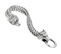 LAIOUSN Cadena de muñeca ajustable de acero inoxidable con cabeza de lobo para hombre, para fechas, acero inoxidable, talla única, como se describe