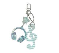 LAIOUSN Elegante llavero retro con lunares y notas musicales y patrones de estrellas para los amantes de la música, llavero vintage de lunares, azul, Talla única