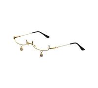 LAIOUSN Gafas de media montura doradas, modernas y creativas, de media luna, sin lente, para estilos únicos y declaraciones de moda, gafas de moda, Colgante con marco dorado