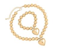 LAIOUSN Juego de collar de cadena de cuentas de bola de color dorado simple con colgante de corazón, elegante accesorio de cuentas para mujer, collar formal e informal, J, como se describe, como se