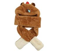 LAIOUSN Juego de gorro de capibaras con bufanda y guantes de dibujos animados, gorro grueso y peludo de gran tamaño para viajes de invierno, marrón, Talla única