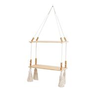 LAIOUSN Moderno estante colgante con borlas y cuentas de madera, estantes flotantes para cuarto de baño, sala de estar, estante decorativo montado en la pared