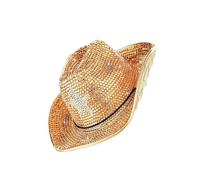LAIOUSN Sombrero completo de diamantes de imitación para mujeres y hombres con patrón de estrella de cinco puntas, sombrero de ala ancha para festivales de música, eventos temáticos, moda, dorado