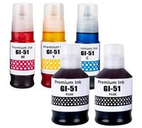 LAIPENG GI-51 GI51 Tinta Compatible para PIXMA G1520 G1560 G2520 G2560 G3520 G3560 G1530 G2570 G3570 G4570 Impresora GI-51 BK GI-51BK GI-51C GI-51M GI-51Y 5 Múltiple (Negro*2 Cian Magenta Amarillo)