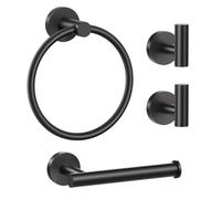 Lairuier Q1M-P4BK - Juego de Accesorios de baño, Acero Inoxidable Negro Mate, 4 Piezas, Incluye Soporte para Papel higiénico y 2 Ganchos para Toallas de baño, Accesorios de Pared para baño, Q1M-P4BK