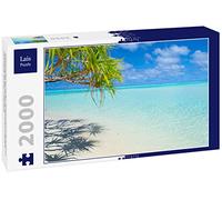 Lais Puzzle Palmeras en una Playa Blanca y Hermosa Agua Turquesa en la Isla desierta de One Foot Island, Aitutaki, Islas Cook 2000 Piezas