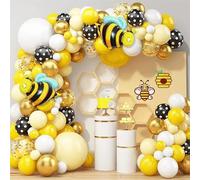 LAISLLA Kit Arco Guirnalda Globos, 115 piezas Abejas Decoración Cumpleaños Niña, Amarillo Blanco Globos Aluminio para Fiesta Cumpleaños Niñas, Decoración Baby Shower