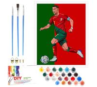 LAISU Pintura de fútbol por números, 40 x 50 cm, grande, CR7, pintura por números, con pinceles de lienzo, pigmento acrílico, rojo y verde, kit de pintura pintada a mano para adultos, principiantes y