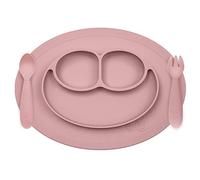 Lait Baby EUMFB005 - Juego de mini estera plana efecto ventosa con secciones y cubiertos de aprendizaje, tenedor y cuchara para niños, 12 meses rosa
