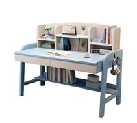 LAITEGOG Escritorio de Madera Maciza con estantería - Banco de Trabajo for Oficina en casa con cajón, Mesa de Estudio for computadora portátil(Blue,80 * 60 * 112CM)