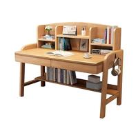 LAITEGOG Escritorio de Madera Maciza con estantería - Banco de Trabajo for Oficina en casa con cajón, Mesa de Estudio for computadora portátil(Natural,80 * 60 * 112CM)