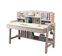 LAITEGOG Escritorio de Madera Maciza con estantería - Banco de Trabajo for Oficina en casa con cajón, Mesa de Estudio for computadora portátil(White,80 * 60 * 112CM)