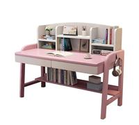 LAITEGOG Escritorio de Madera Maciza con estantería - Banco de Trabajo for Oficina en casa con cajón, Mesa de Estudio for computadora portátil(Pink,120 * 60 * 112CM)