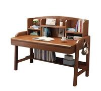 LAITEGOG Escritorio de Madera Maciza con estantería - Banco de Trabajo for Oficina en casa con cajón, Mesa de Estudio for computadora portátil(Walnut,100 * 60 * 112CM)