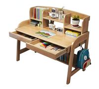 LAITEGOG Escritorio Infantil de Madera Maciza con cajones y estantería, Altura Regulable, Apto for Todas Las Edades, Ideal for Estudio u Oficina en casa.(Natural,39in)