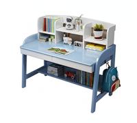 LAITEGOG Escritorio Infantil de Madera Maciza con cajones y estantería, Altura Regulable, Apto for Todas Las Edades, Ideal for Estudio u Oficina en casa.(Blue,47in)