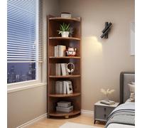 LAITEGOG Librería Abierta, estantería esquinera de Madera Maciza, estantería Alta Independiente for Dormitorio, Sala de Estar y Oficina.(Walnut,6-Tier)