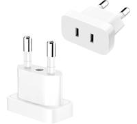 LAIVIYA Adaptador Enchufe Americano a Europeo, 2PCS Adaptador De Enchufe Americano a Europeo, Enchufe De Viaje De Estados Unidos a La UE, Alemania, Francia, Países Bajos, Dinamarca (Blanco)