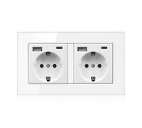 LAIVIYA Enchufe De Pared 2 Enchufes, Enchufe USB Empotrable Con 2 Tomas, 2 USBA, 2 USB-C, EnchufeUSB Pared Empotrado, Enchufe Pared Con Panel De Cristal Fácil Instalación