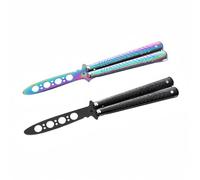 Lajiakoy Cuchillo Mariposa de Entrenamiento, Balisong Trainer para Práctica, Acero Inoxidable, Hoja Roma sin Filo, Cuchillo de Entrenamiento Seguro (Negro+Color)
