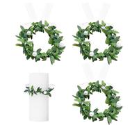LAJUP 3 Anillos De Vela Artificiales, Hojas De Eucalipto, Coronas De Velas Para Columnas, Pequeñas Guirnaldas De Velas Verdes Para Bodas, Centros De Mesa, Fiestas En El Hogar, Decoración De Mesa