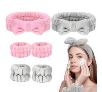 LAJUP 6 Piezas Diadema Maquillaje Mujer, Set de Headband de Microfibra Elásticas con Muñequeras SPA, Bowknot Banda de Pelo Suave y Lindo, Cuidado de Piel, Ducha, Yoga