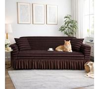 LAJUYUW Fundas De Sofá De Poliéster Bubble Seersucker Elásticas Cobertura 360 Protectores Antideslizantes Lavables A Máquina para 1 2 3 4 Plazas (Size:4Seater(235-300cm),Color:Dos Tonos Negro Café)