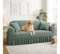 LAJUYUW Fundas De Sofá De Poliéster Bubble Seersucker Elásticas Cobertura 360 Protectores Antideslizantes Lavables A Máquina para 1 2 3 4 Plazas Y Sofá En L(Size:4Seater(235-300cm),Color:Verde)