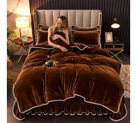 LAJUYUW Juego de Cama de 4 Piezas de Terciopelo de Leche, Juego de Funda nórdica Suave y cálida con sábana Plana y Fundas de Almohada, Ropa de Cama mullida con cier(Size:Queen (1.8m Bed),Color:Café)