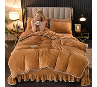 LAJUYUW Juego de Cama de 4 Piezas de Terciopelo de Leche, Juego de Funda nórdica Suave y cálida con sábana Plana y Fundas de Almohada, Ropa de Cama mullida con cier(Size:Full (1.5m Bed),Color:Camel)