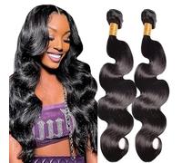 Lakaisa Body Wave Human Hair Bundles Paquete de Cabello Humano Sew in Hair Natural Black Real Hair Extensions 2 Bundles Unprocessed Virgin Human Hair for Women 14 14 Inch