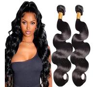 Lakaisa Body Wave Human Hair Bundles Paquete de Cabello Humano Sew in Hair Natural Black Real Hair Extensions 2 Bundles Unprocessed Virgin Human Hair for Women 28 28 Inch