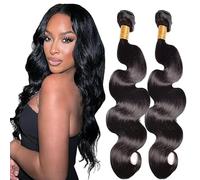 Lakaisa Body Wave Human Hair Bundles Paquete de Cabello Humano Sew in Hair Natural Black Real Hair Extensions 2 Bundles Unprocessed Human Hair for Women 32 32 Inch