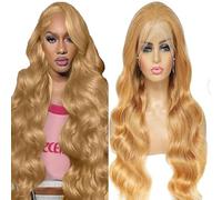Lakaisa Body Wave Humano Hair Wig Wear and Go Peluca de pelo humano 13 x 1 HD encaje Natural brasileño Remy pelo #27 Rubio Color 180% Density with Baby Hair for Woman 50 cm