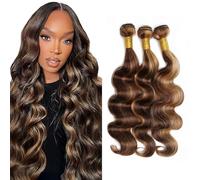 Lakaisa Body Wave P427 - Extensiones de cabello humano rubio resaltado, cabello humano, extensiones de cabello humano con 3 paquetes de cabello real, baja pérdida para mujer, 161820 pulgadas
