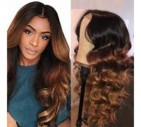 Lakaisa Body Wave Peluca de cabello humano con encaje 4 x 4, peluca de pelo humano para mujer, sin pegamento, sin pegamento, con pelo de bebé, color marrón degradado 1b430 para mujeres de 66 cm