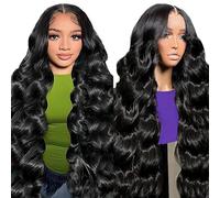 Lakaisa Body Wave - Peluca de pelo humano para mujer, pelo humano sin pegamento, grado 8A, 100% brasileño, 4 x 1, HD, color natural, no mancha para mujeres de 22 pulgadas
