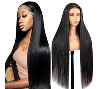 Lakaisa Cabello Humano Human Hair Wig Straight 4X1 Lace Natural Black Larga Pelucas Mujer Pelo Natural Humano Glueless Wear and Go Pre Plucked with Baby Hair Low Shedding for Women 32 Inch