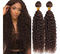 Lakaisa Curly Wave Human Hair Bundles Paquete de Cabello Humano Sew in Hair #4 Chocolate Brown Real Hair Extensions 2 Bundles Unprocessed Human Hair for Women 32 32 Inch