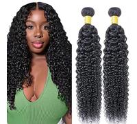 Lakaisa Curly Wave Human Hair Bundles Paquete de Cabello Humano Sew in Hair Natural Black Real Hair Extensions 2 Bundles Unprocessed Virgin Human Hair for Women 24 24 Inch