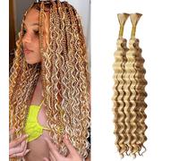 Lakaisa Deep Wave Bulk Human Braiding Hair Cabello Humano Extensions Natural Total 100g 2 Bundles 12 12 Pulgadas Human Hair Extension Unprocessed No Weft P27/613 Highlight Blonde for Women