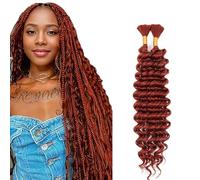 Lakaisa Deep Wave Bulk Human Braiding Hair Cabello Humano Extensions Natural Total 100g 2 Bundles 16 16 Pulgadas Human Hair Extension Unprocessed No Weft #33 Reddish Brown for Women